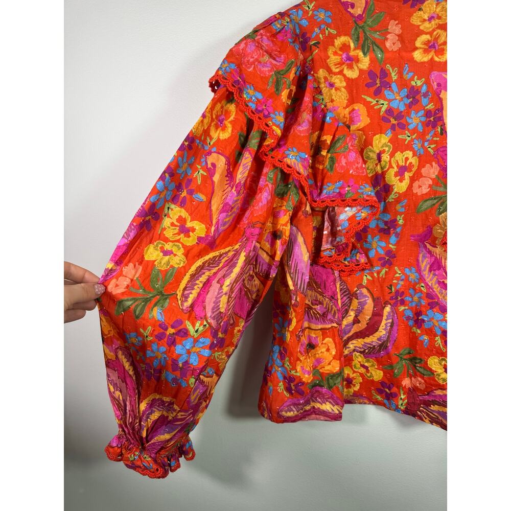 NEW Farm Rio Red Spring Bananas Ruffle Blouse Top Size Small - Picture 9 of 10